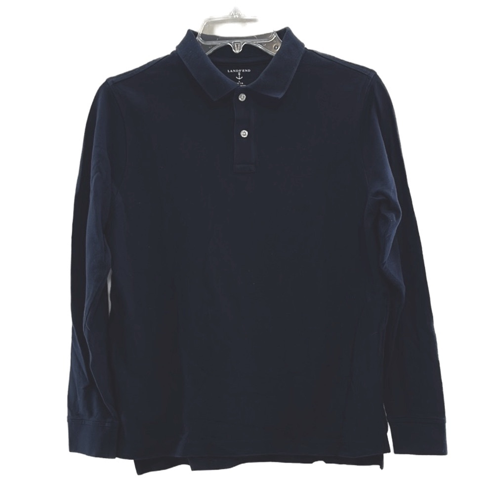 Lands' End Kids Long Sleeve Interlock Polo Shirt,
School Uniform, Size L 14-16
